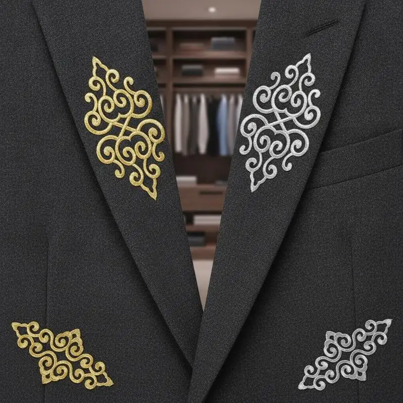 Blumenstickerei-Stoffaufnäher in Gold und Silber im Vintage-Stil, DIY-Nähzubehör für die Anpassung von Bühnenkostümen – Detail 12