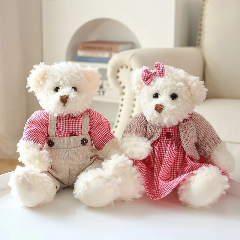 

2pcs/lot 26cm Lovely Couple Knuckle Bear Peluche Dolls Cartoon Stuffed Dress Teddy Bear Soft Toy Wedding Decor Girlfriend Gifts