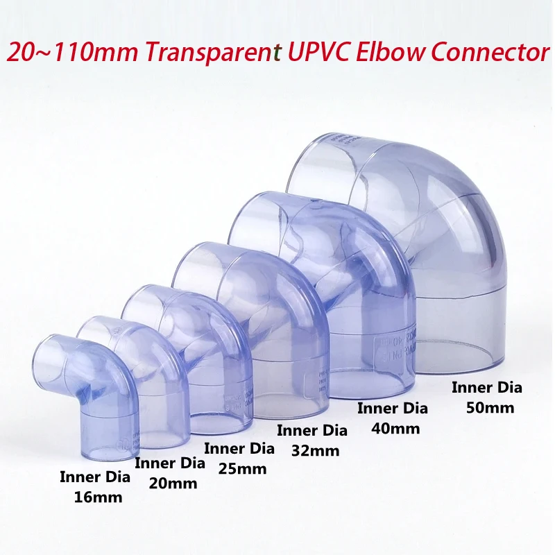 1-10pc/lot Transparent UPVC Elbow Connector 20~110mm Garden Irrigation Aquarium Tank Water Pipe Connectors Equal Dia PVC Pipe