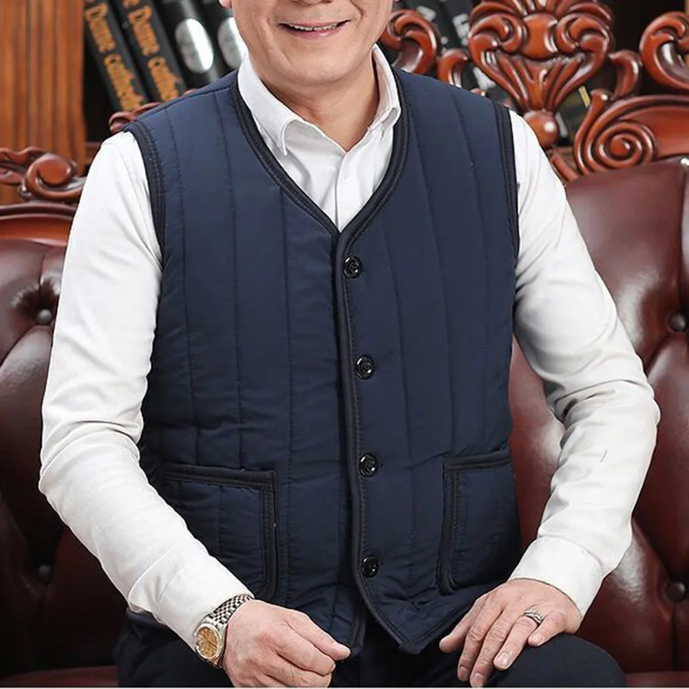 Plush Gilet Mens Fleece Vest Daily Commuting Regular Length Solid Color Thickened Fleece Lined Warm Lining For Winter Layering