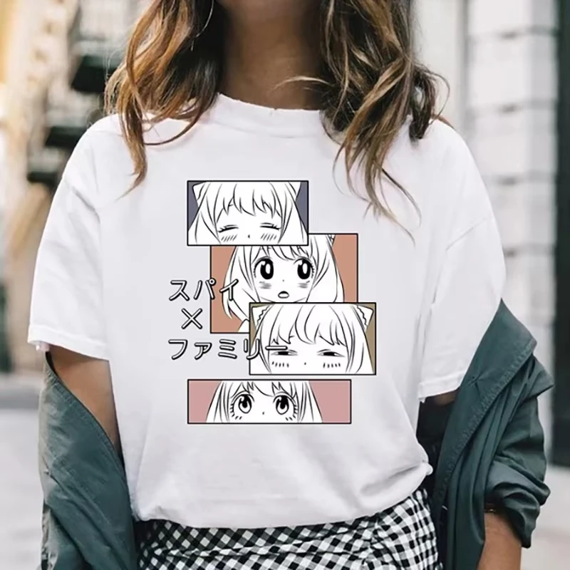 

MINISO Kawaii Anya Forger Print Shirt Japanese Anime Pattern Men's Women's Casual Short Sleeve T-Shirt Couple Clothing