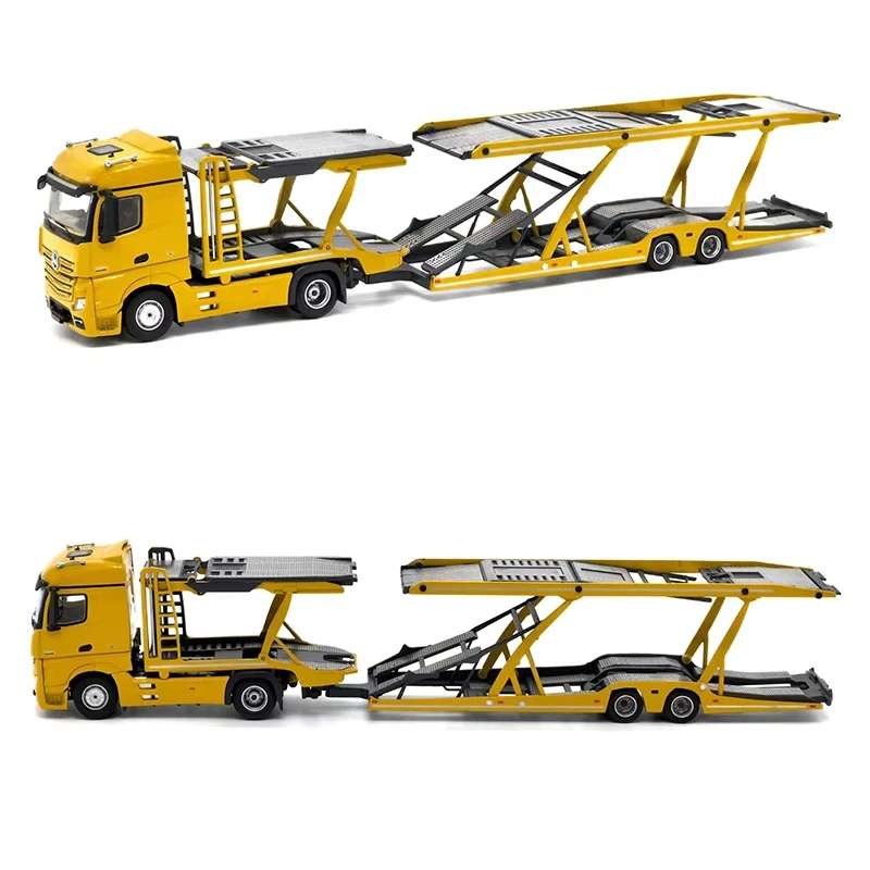 Benz Actros-remolque de coche de dos pisos, escala 1:64, modelo fundido a presión LHD, colección de coches, regalo de exhibición, decoración de