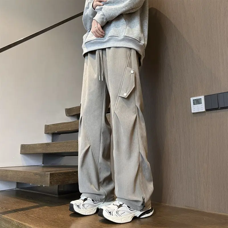 

Men's Corduroy Pants Winter Warm Casual Straight Fit Streetwear Trousers Pleated Design Comfortable Daily Wear​ Sweatpants