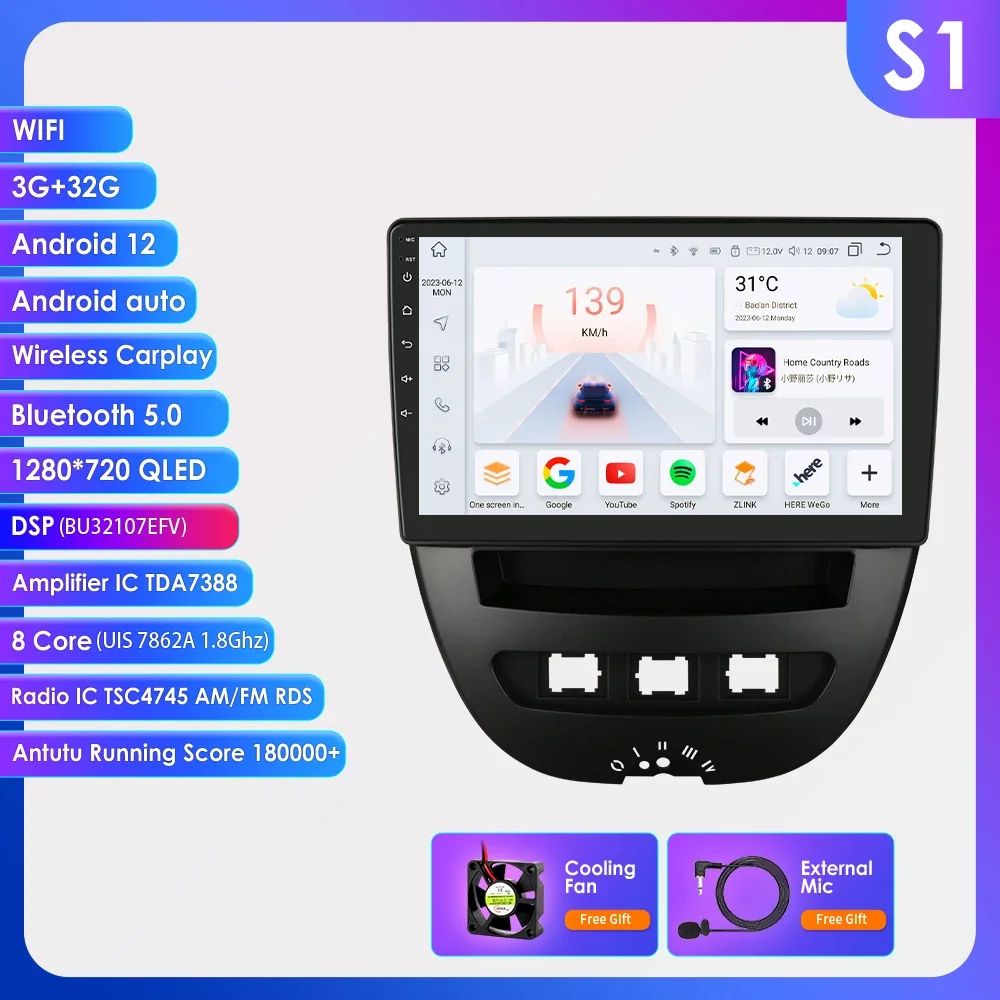 2 Din Android Auto Radio Voor Peugeot 107 Toyota Aygo Citroen C1 2005 - 2014 Draadloze Carplay Android Auto 4G Rds 7862 Geen Dvd