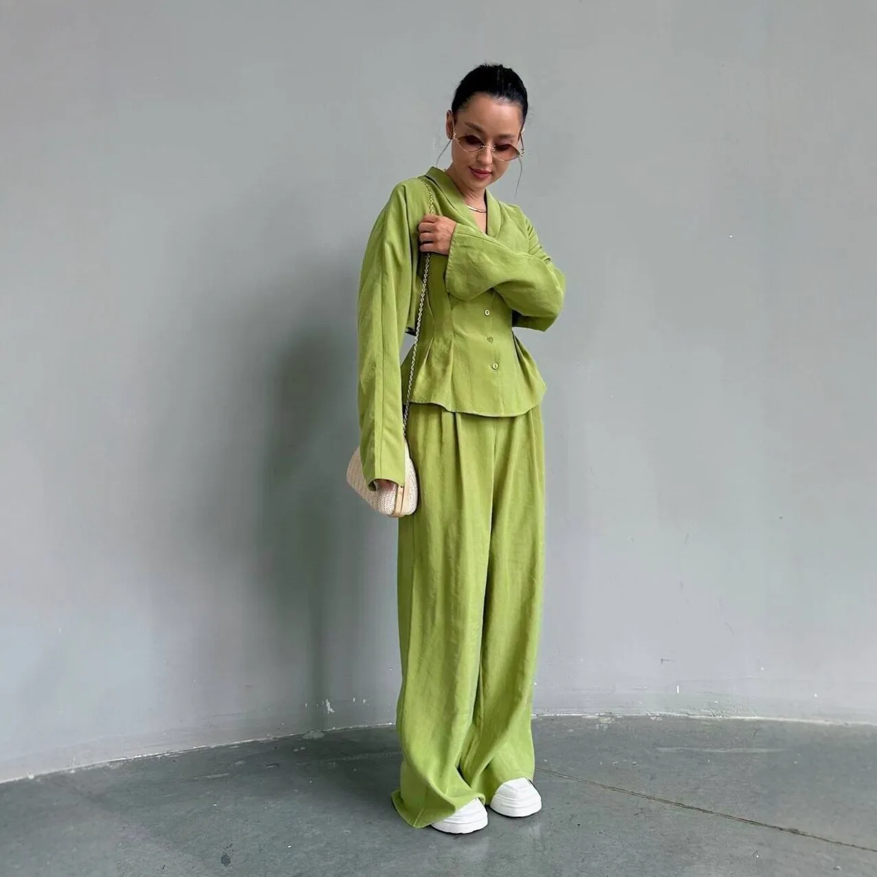 2026 New European American Cross-Border Women's Fashion Slim-Fit Tie-Waist Blazer Shirt And Trousers Casual Two-Piece Set