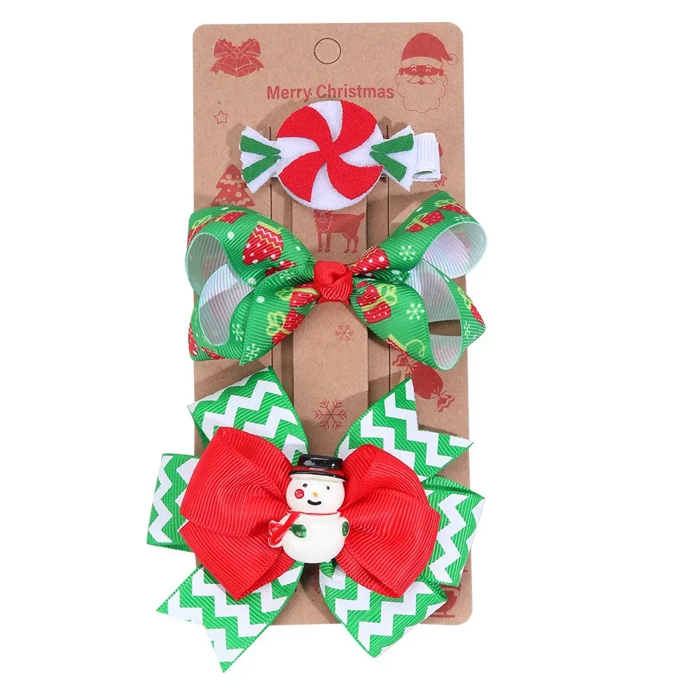 Christmas Children's Bow Hairpin Cute Elk Little Girl Headwear Set of Three Hair Accessories Headbands for Girls