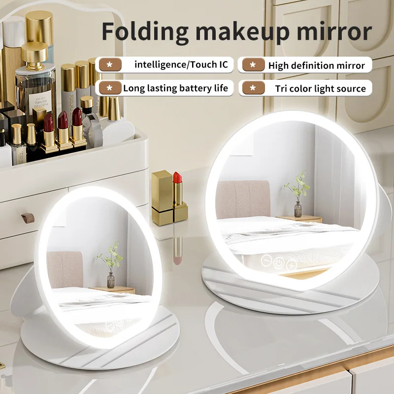 LED Makeup Mirror with Light | Portable Folding Desktop Vanity Mirror | Cosmetic Mirror for Travel, Home, Tabletop Use