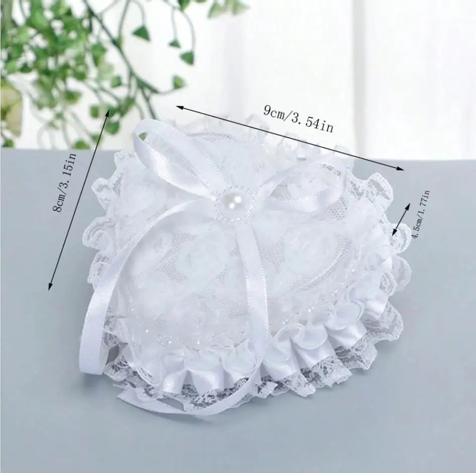 1pc Heart Shaped Portable Proposal Ring Box With Lace & Flower Trim, Wedding Ring Pillow For Flower Girl,Christmas