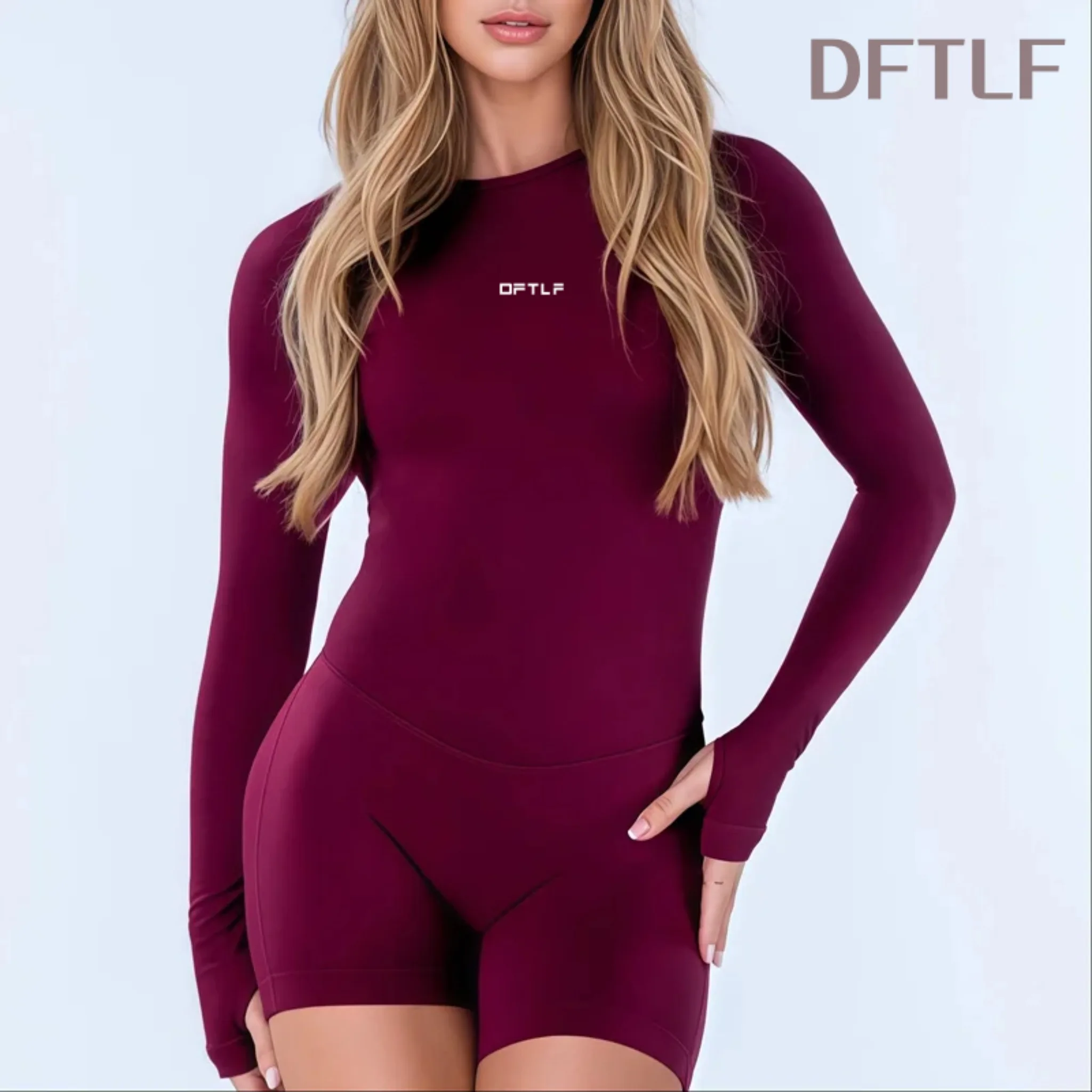 DFTLF Long Sleeve Bodysuit One Piece Gym Women Yoga Playsuit Fitness Clothes Workout Jumpsuit Backless Set Siamese