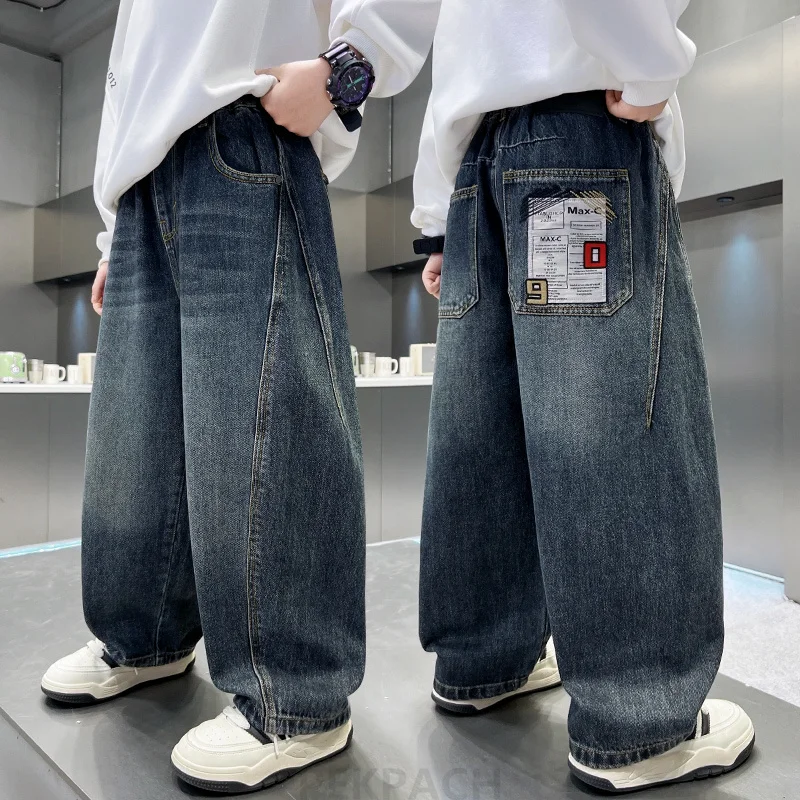 

Stylish Korean Style Loose Casual Baggy Jeans Pants for Teenager Boys Cool Distressed Denim Trousers For Kids Age 5 To 14 Years