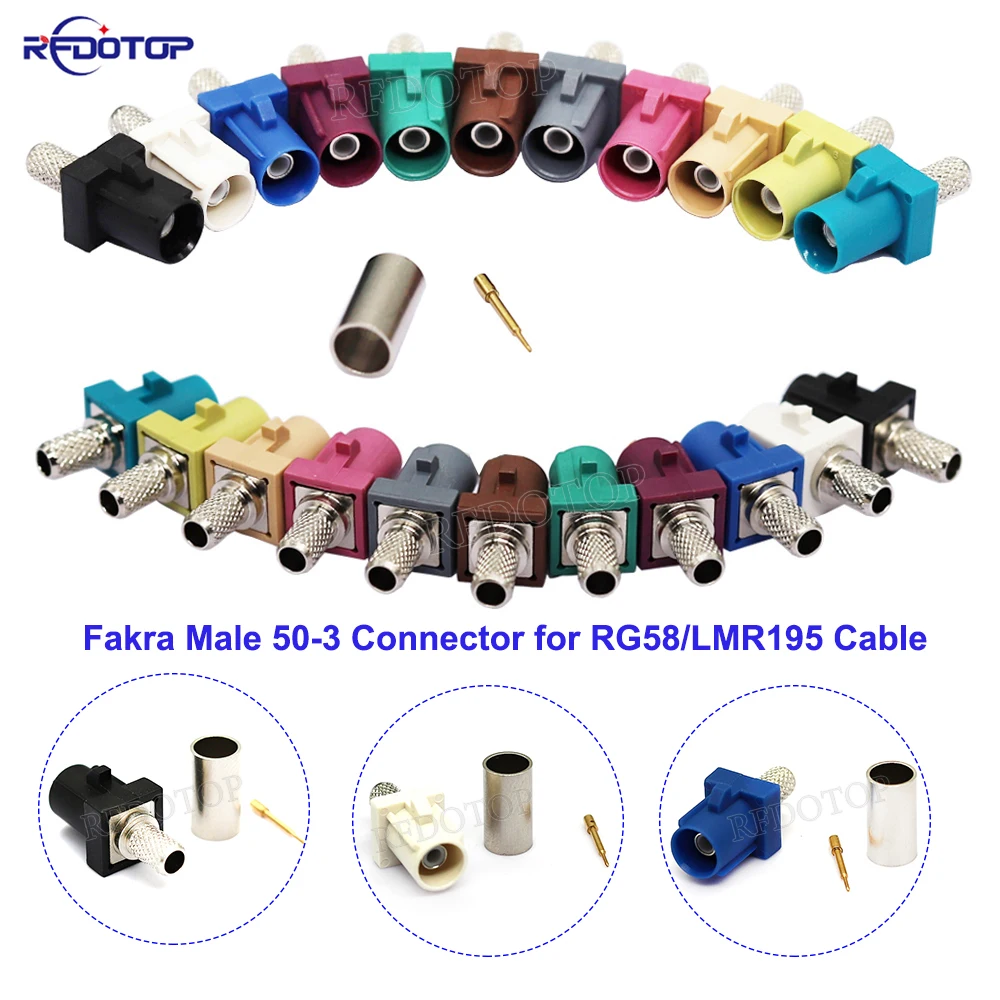 1Pcs Fakra Connector Fakra A/B/C/D/E/F/G/H/I/K/Z Male Crimp for LMR195 RG58 RG142 RG400 Cable