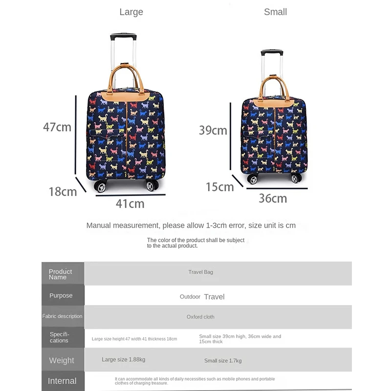 Imagem -05 - Rolling Luggage Travel Bags para Women Short Trip Suitcase com Wheels Light Handbag Trolley Backpack