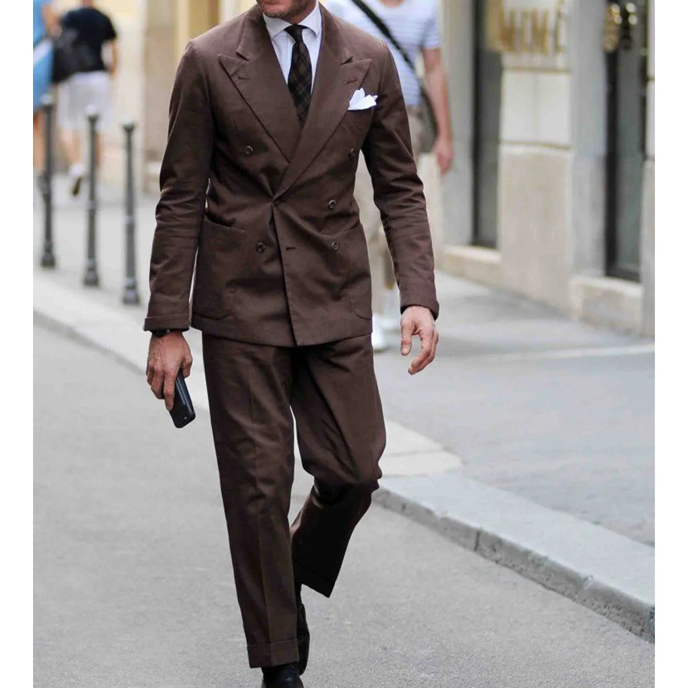 

Mens Fashion Double Breasted Suit 2 Piece Set Notched Lapel Comfort Fit Slim Casual Party Blazer Pants Business Wedding