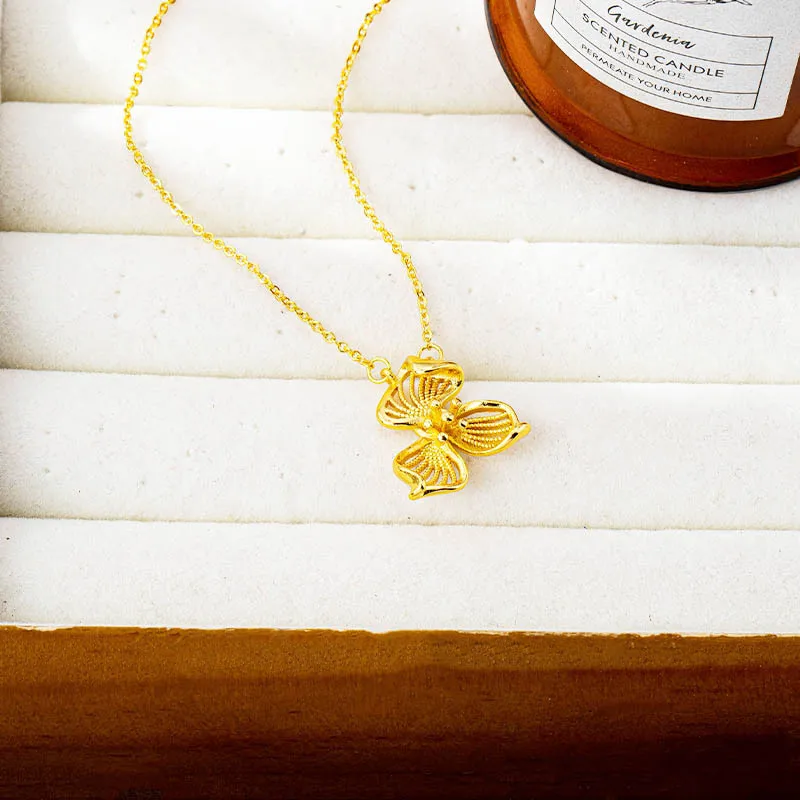 

Luxury 24K 9999 Pure Gold real gold Women's Fashion Hollow Bauhinia Pendant Necklace