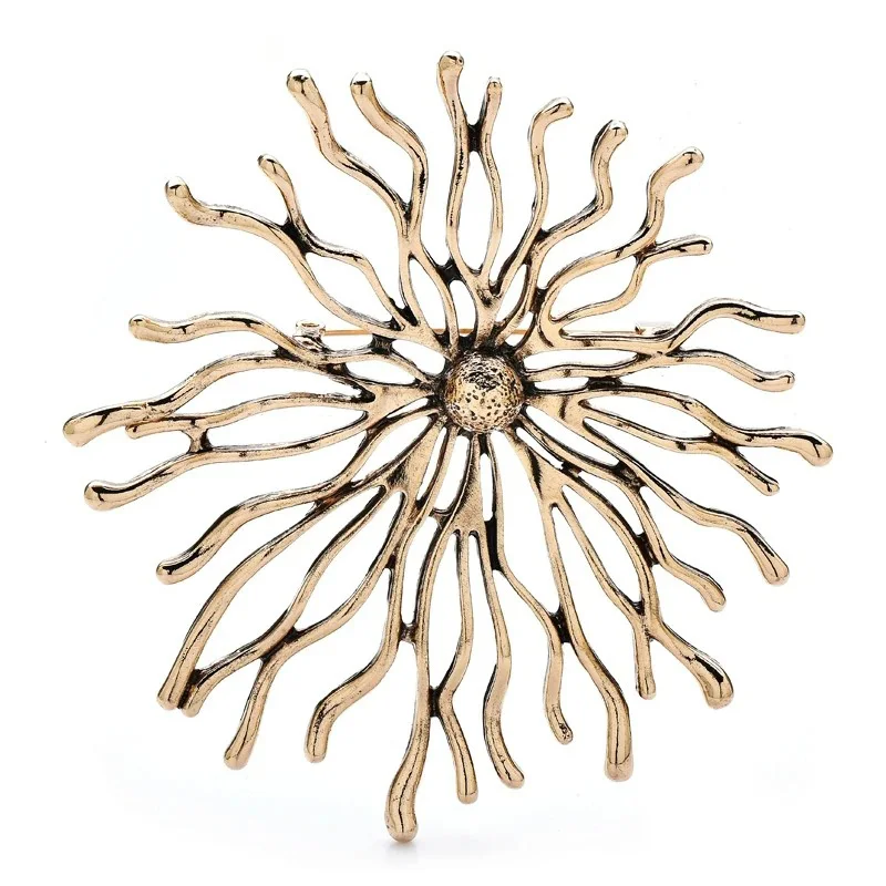 New Vintage Art Design Sun Shine Shadow Brooches for Women Unisex 2-color Metal Round Party Casual Brooch Pins Gifts