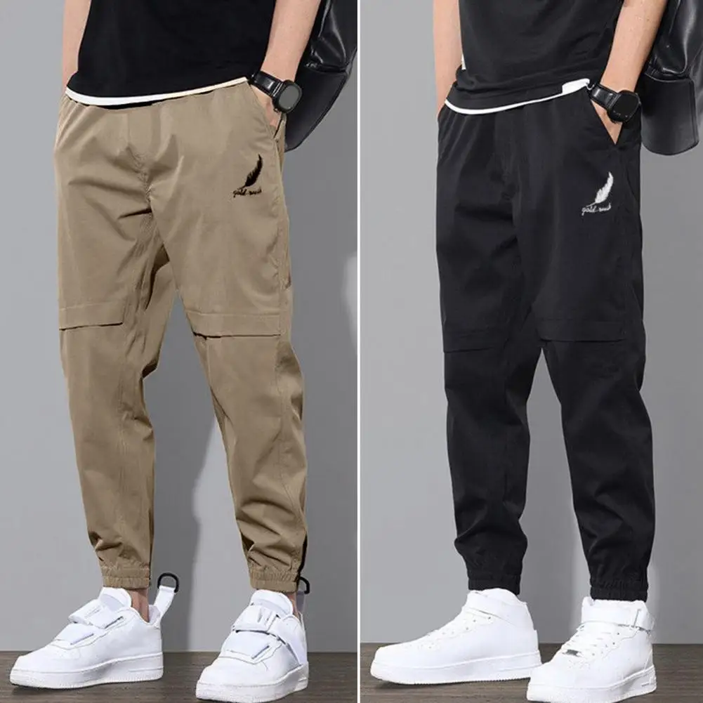 Sports Pants Elastic Waistband Shrink Resistant Simple Casual Loose Hip Hop Sport Trousers Comfy Men Pants Daily Clothing