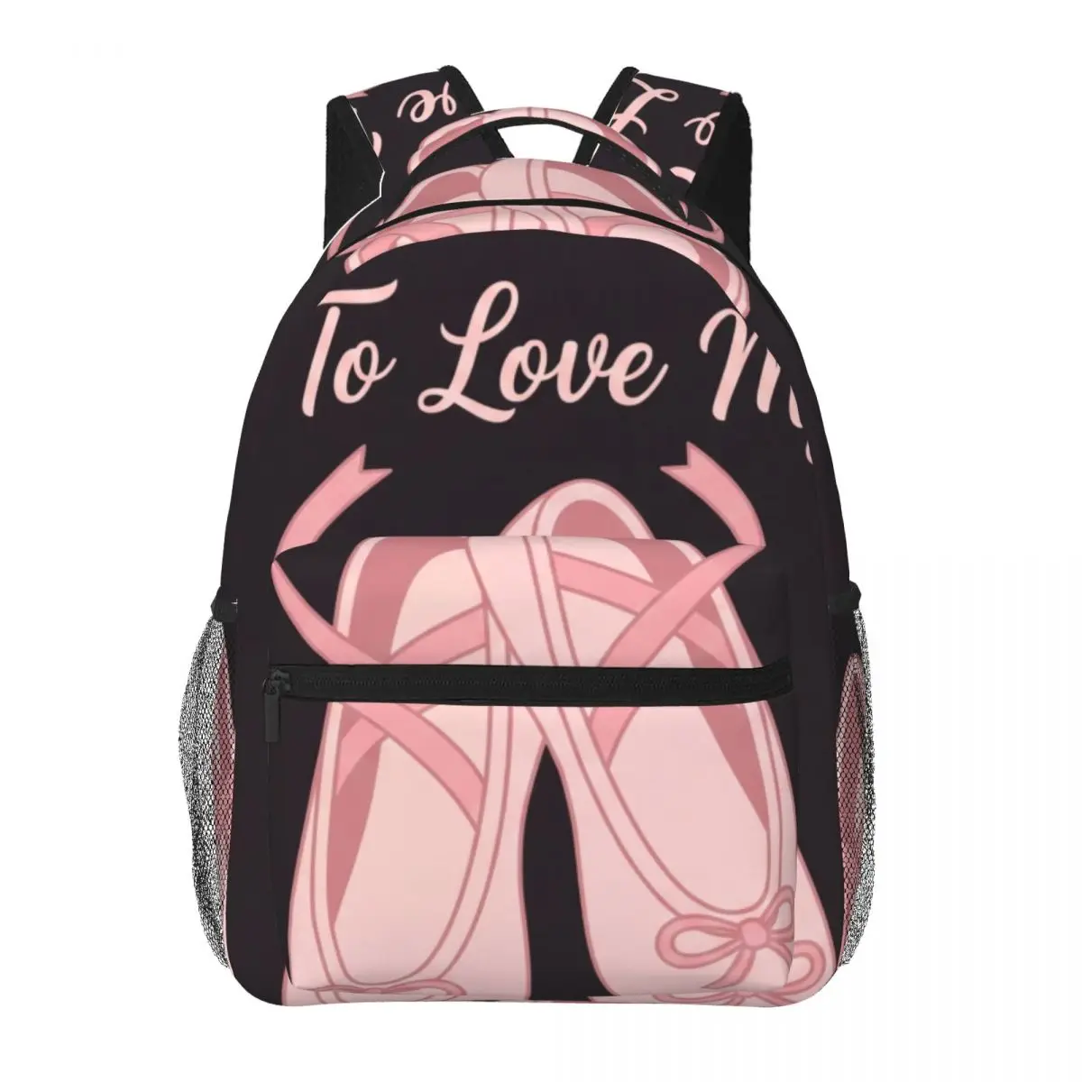 Cute Kawaii School Backpack Center Ballet Slipper Soft Graphic Black Blush Pink Fashion Daypack for College Travel Gift Campus