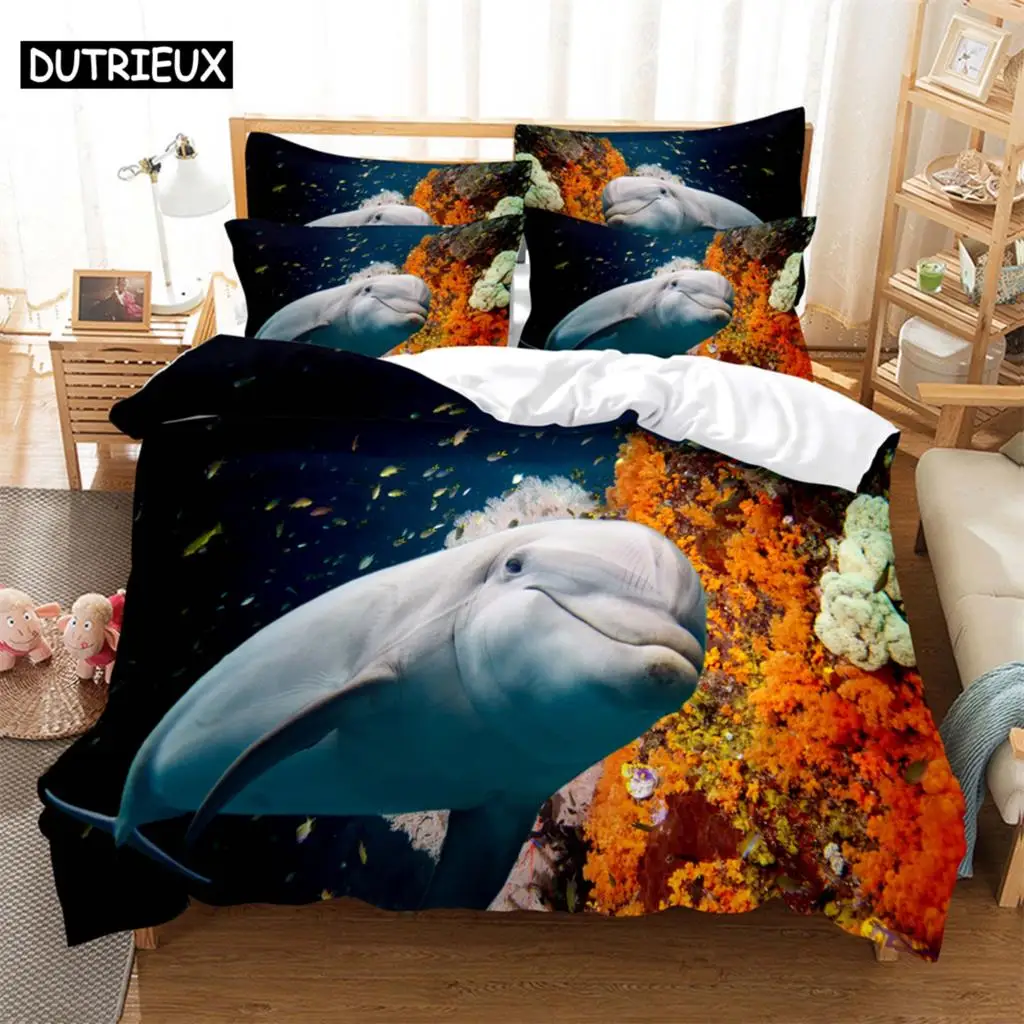 Dolphin Fashion Bedding Set 2/3pcs 3D Digital  Printing Duvet Cover Sets 1 Quilt Cover + 1/2 Pillowcases US/EU/AU Size