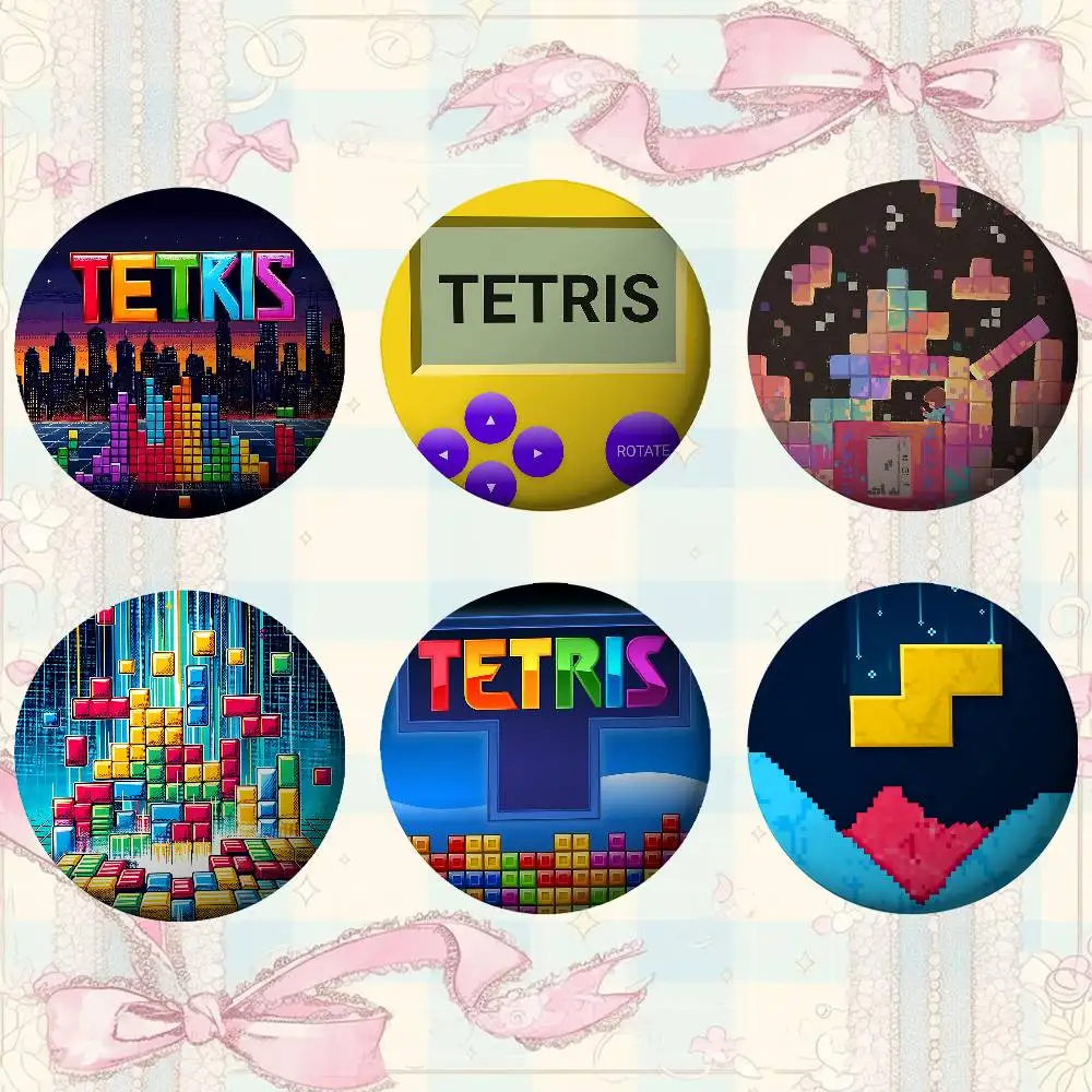 Game T-TETRIS Broschen, stilvolle Ornament-Pins, exquisite runde Abzeichen, Taschenzubehör, Schmuck, Geschenke