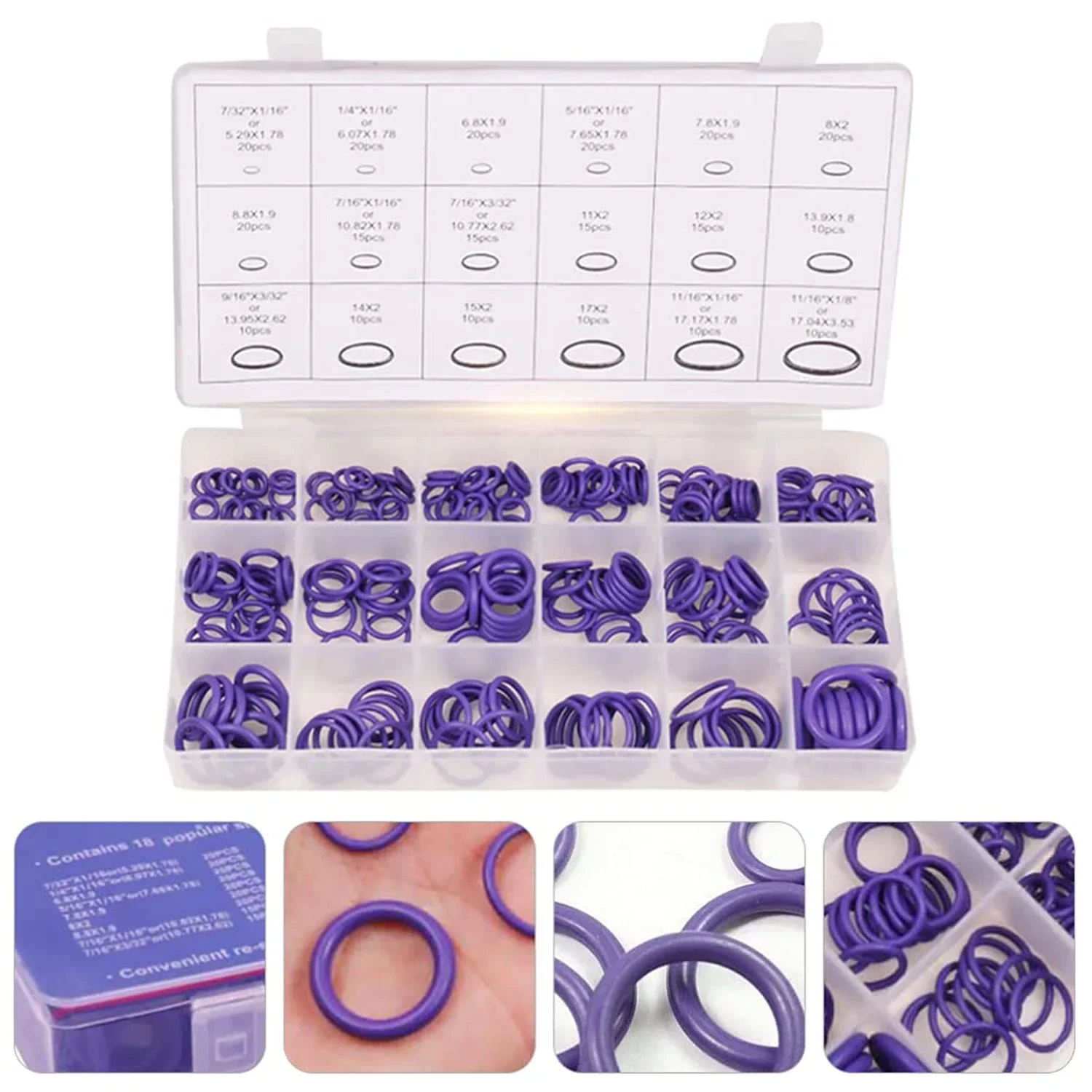 270 Piece Rubber O-Ring Kit 18 Size Gasket , O-Ring Assortment Kit for Automotive Repair, Piping, Air or Gas Connections
