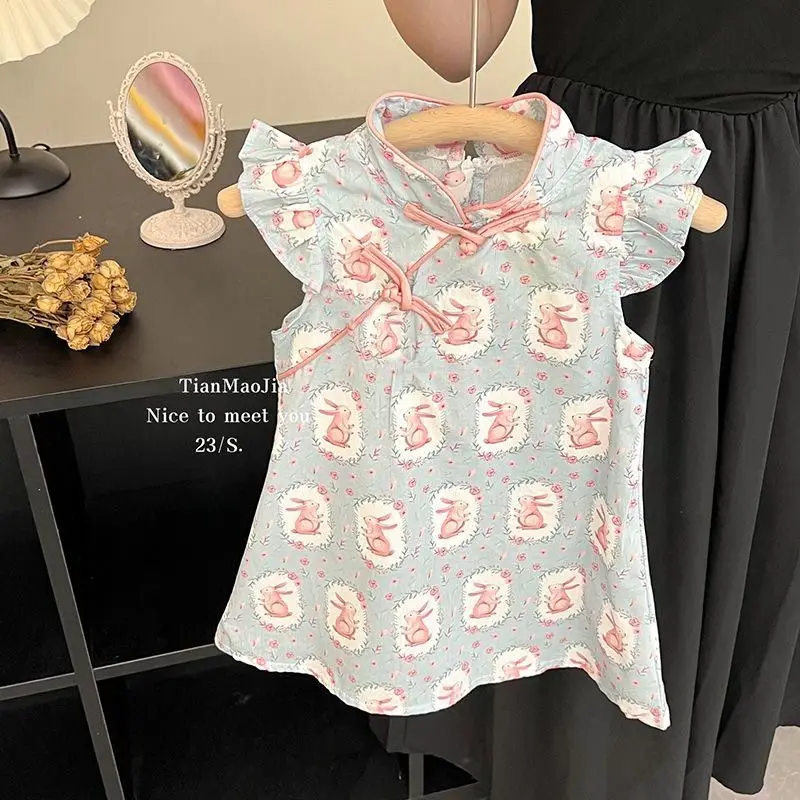 Baby girl qipao new sleeveless dress summer dress children's Chinese style princess dress