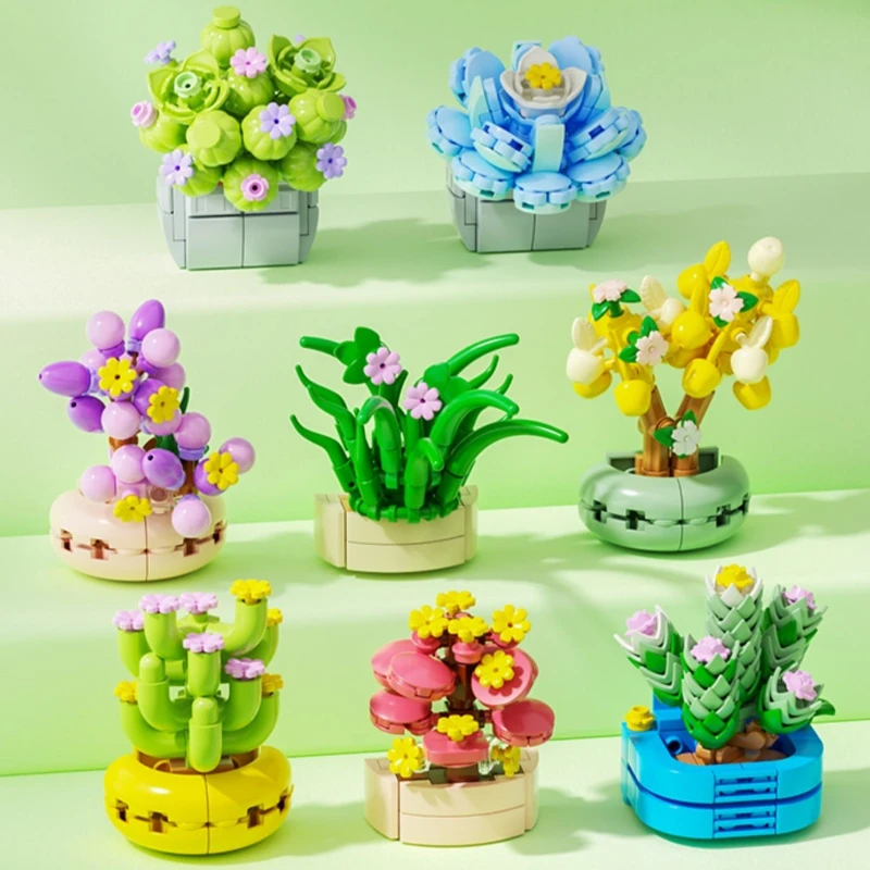 

Серия суккулентов, строительные блоки, модель вечного цветка, магниты на холодильник, маленькие гранулы, сборка игрушек, украшения, подарки