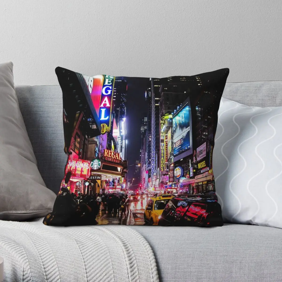 

New York City Night Square Pillowcase Polyester Linen Velvet Pattern Zip Decor Bed Cushion Cover