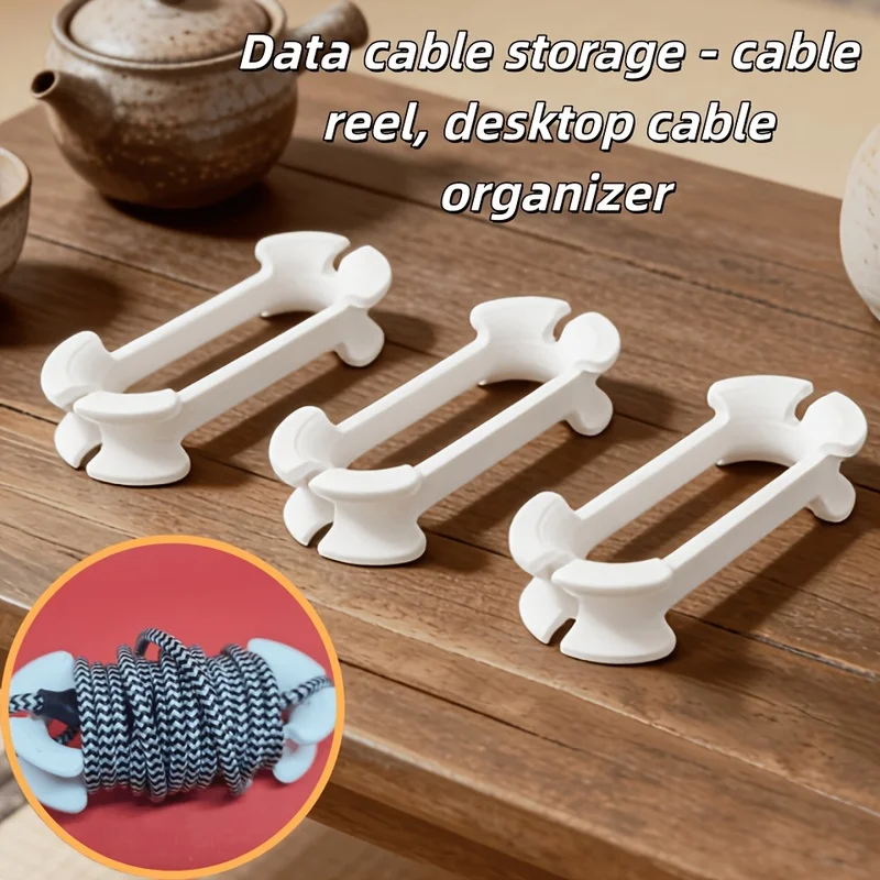 1Pack 3Pcs White Portable Cable Storage Box, Anti-Tangle Wire Organizer for Desk Home Office Dorm USB Cord Management