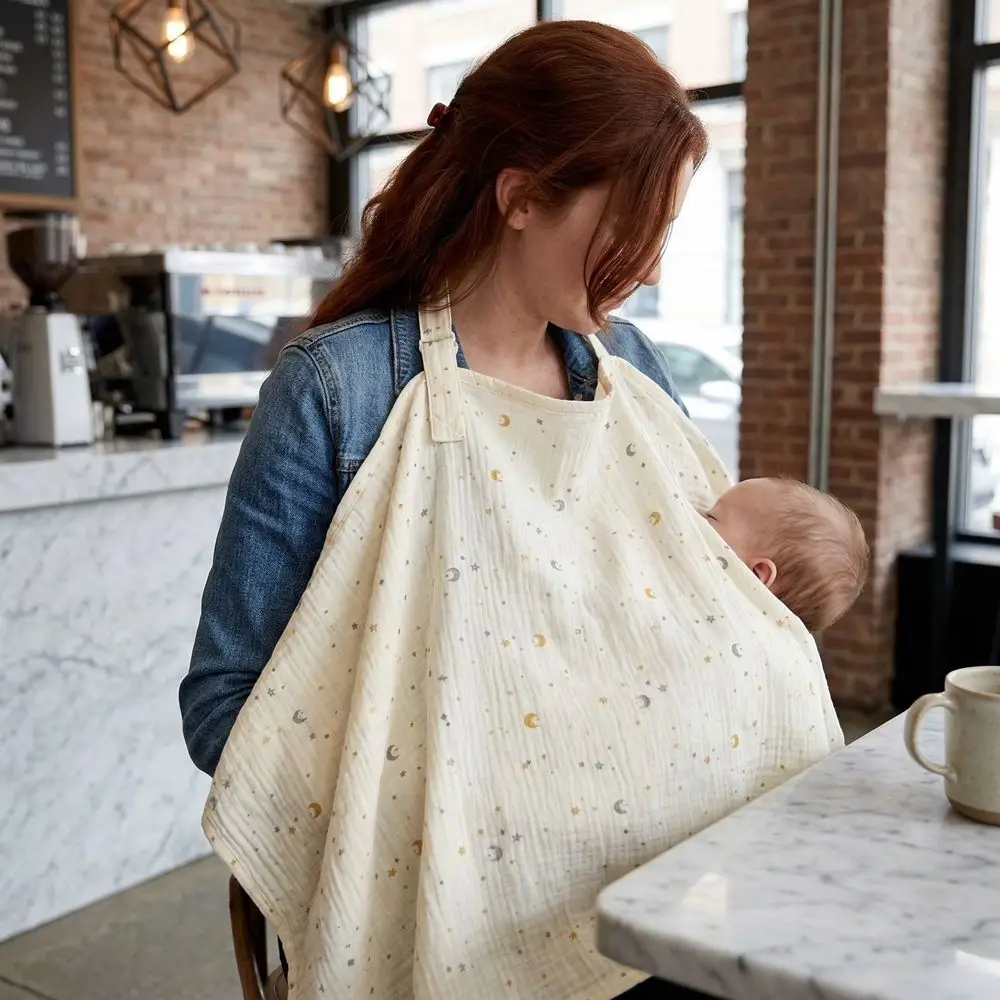 Cotton Breastfeeding Nursing Cover Breathable Adjustable Breast Feeding Blanket Multi-purpose Use Arch Neckline Stroller Blanket