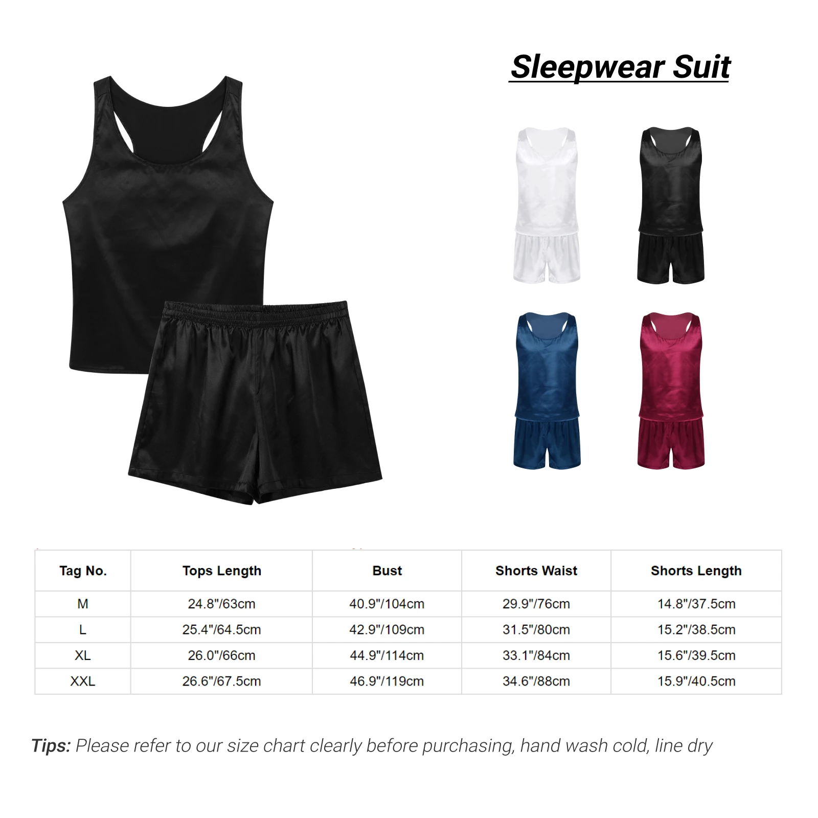 Mens Satin Pajamas Set Nightwear Sleeveless Tank Top Shorts Sleepwear Nightclothes Summer Nightgown Loungewear Male Daily Wear