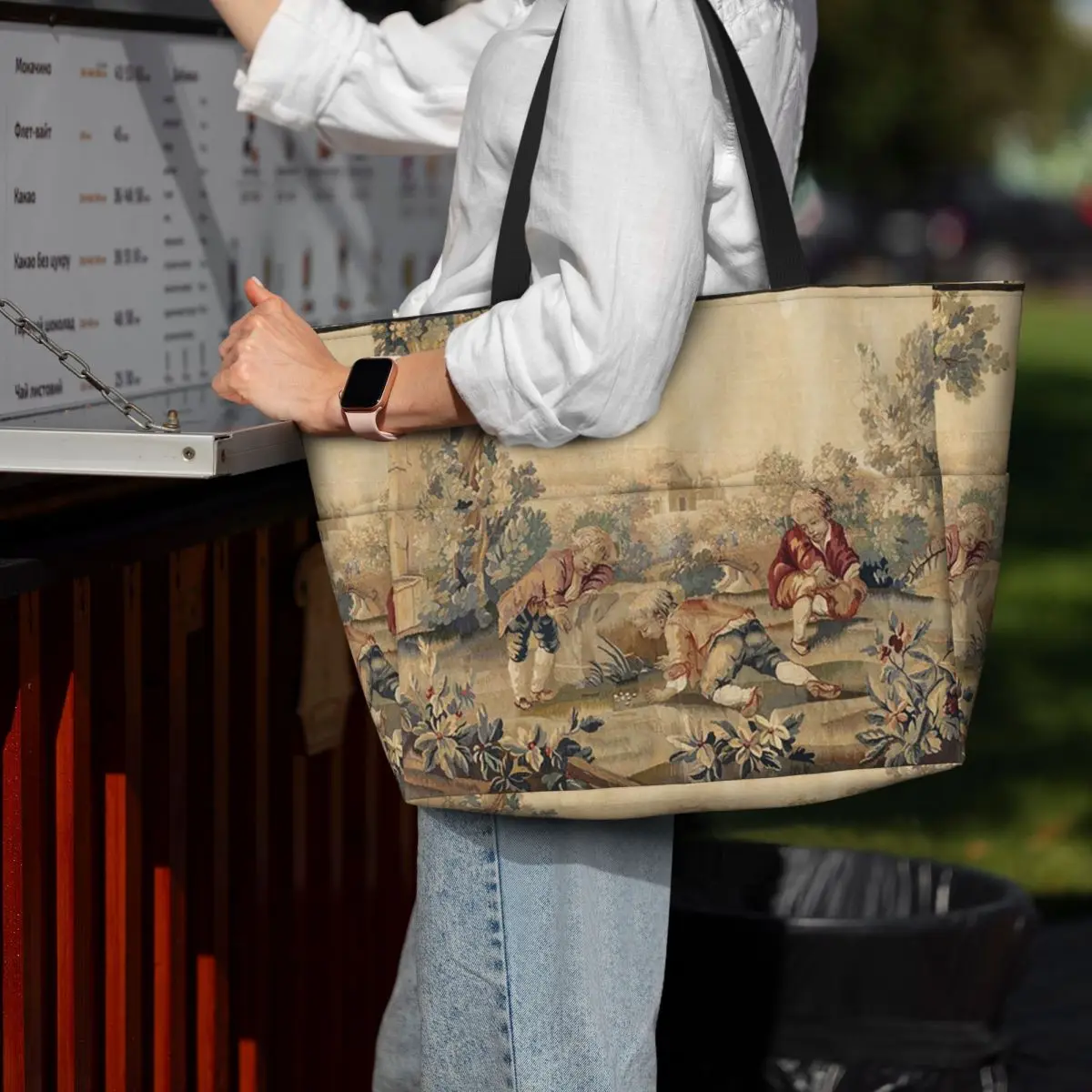 

Aubusson Antique French Tapestry Print Beach Tote Bag Sport Gym Yoga Duffle Large Tote Bag Women Travel Bag Fitness bag