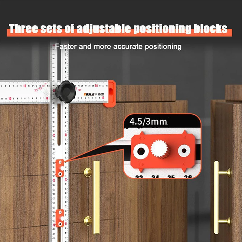 4 In 1 Drilling Positioning Ruler Combination Angle Ruler T-Shaped Ruler Cabinet Hardware Jig Drawer Installation Woodworking