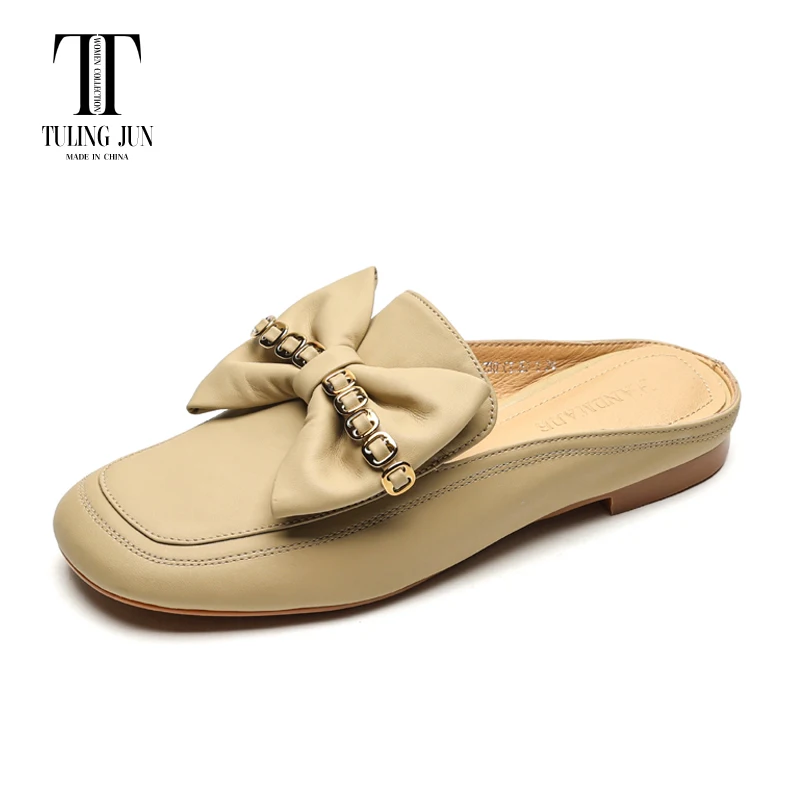 

TULING JUN 2024 Summer Women Slippers Square Toe Baotou Flat Heel Sandals Comfort Leisure Butterfly-knot Shoes For Female L