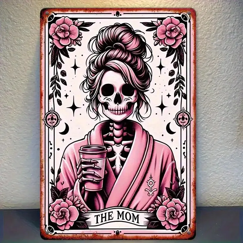 2D Flat Fun Tarot Card Wall Art Deco Country Hängeschild, Mama Hexe Totenkopf Hexenzubehör, Bauernhaus Wandbehang Dekoration