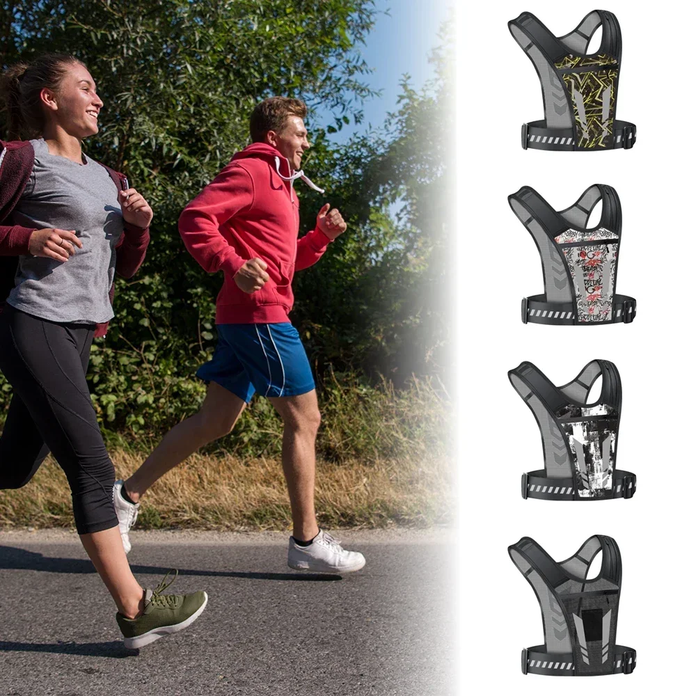 قطعة واحدة من حقيبة سترة اللياقة البدنية العاكسة للجري والمشي لمسافات طويلة في صالة الألعاب الرياضية، حقيبة صدر مقاومة للتعرق قابلة للتنفس مع جيوب متعددة لمفاتيح الهاتف