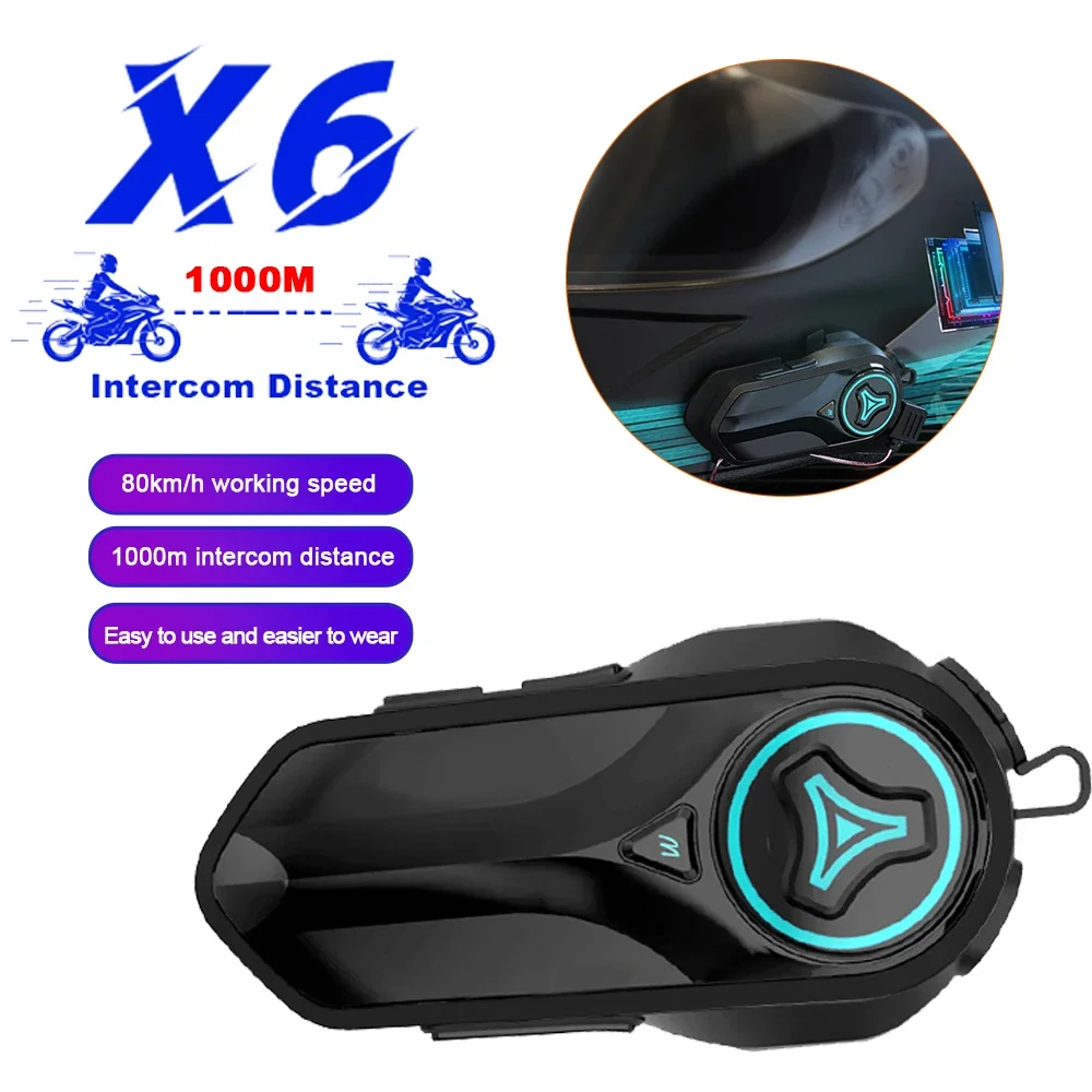 

X6 Bluetooth Intercom Motorcycle helmet bluetooth headset intercomunicador Moto Interphone Headset Wireless For 2 Rider 1000M