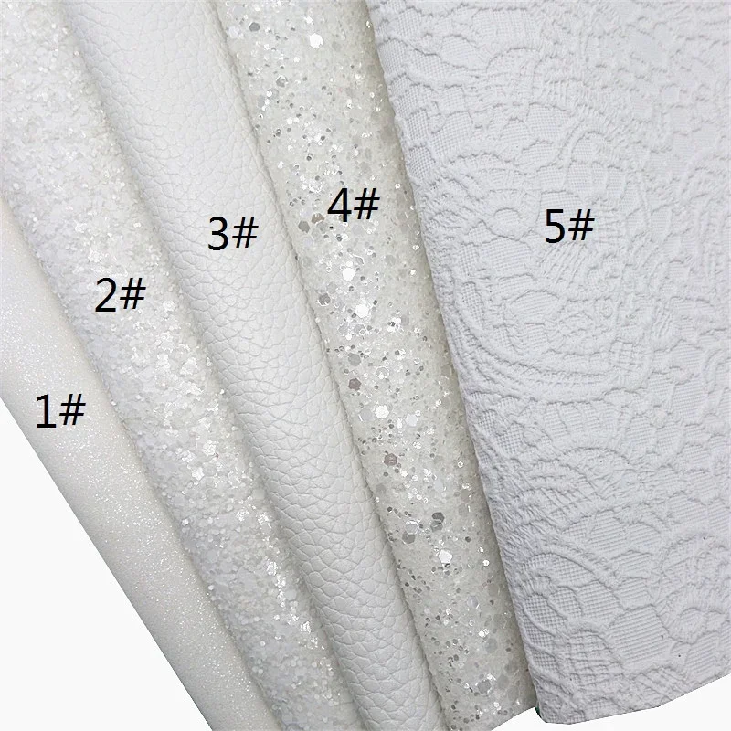 White Chunky Glitter Vinyl Fabric Sheet Felt Backing Foral Embossed Synthetic Leather Litchi Faux Vinil DIY Bows Bags 21x29cm