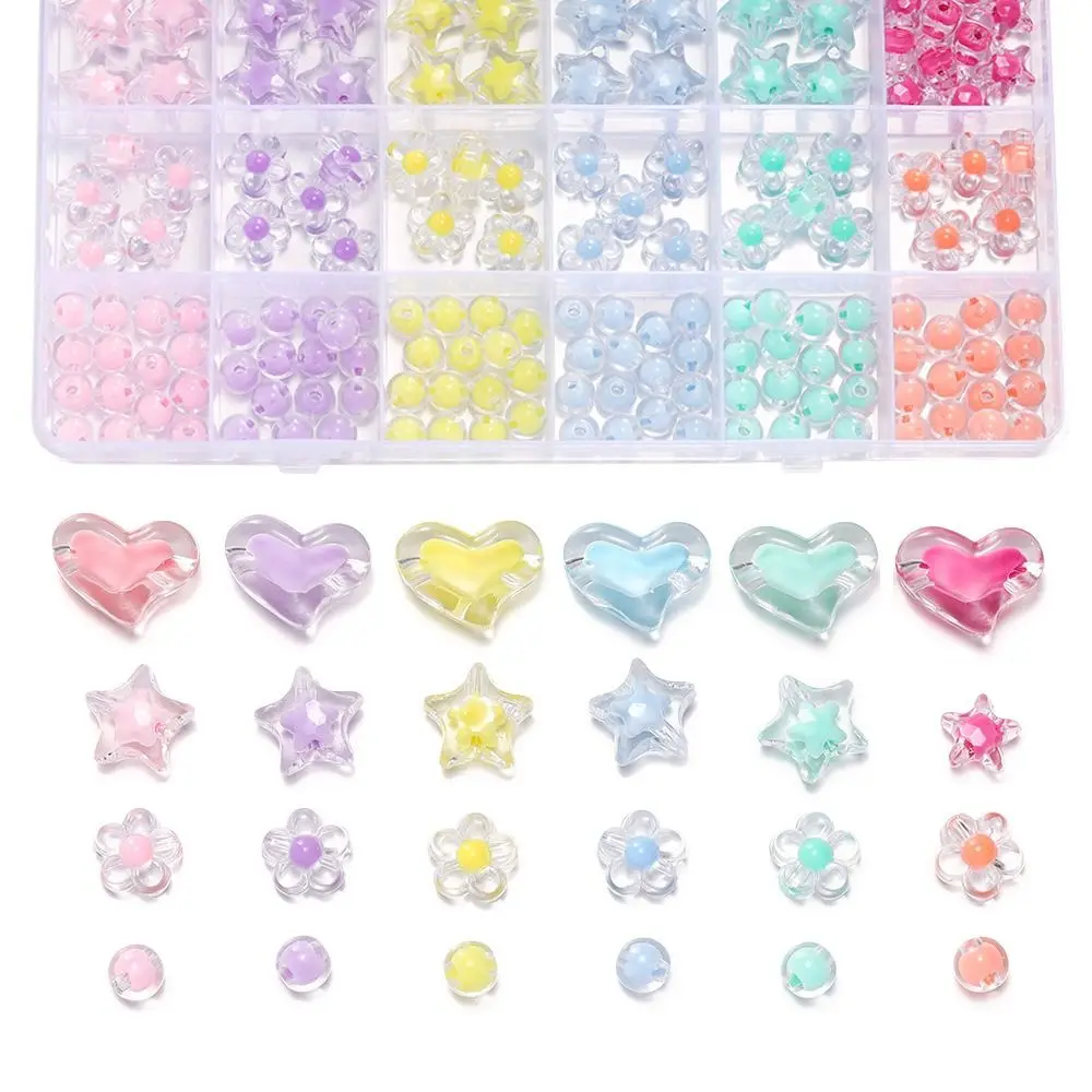 

24 сетки/коробка, акриловые бусины в форме сердца и звезды, цветок, круглая прокладка, принадлежности для рукоделия, свободные наборы подвесок из бисера, аксессуары для изготовления ювелирных изделий своими руками