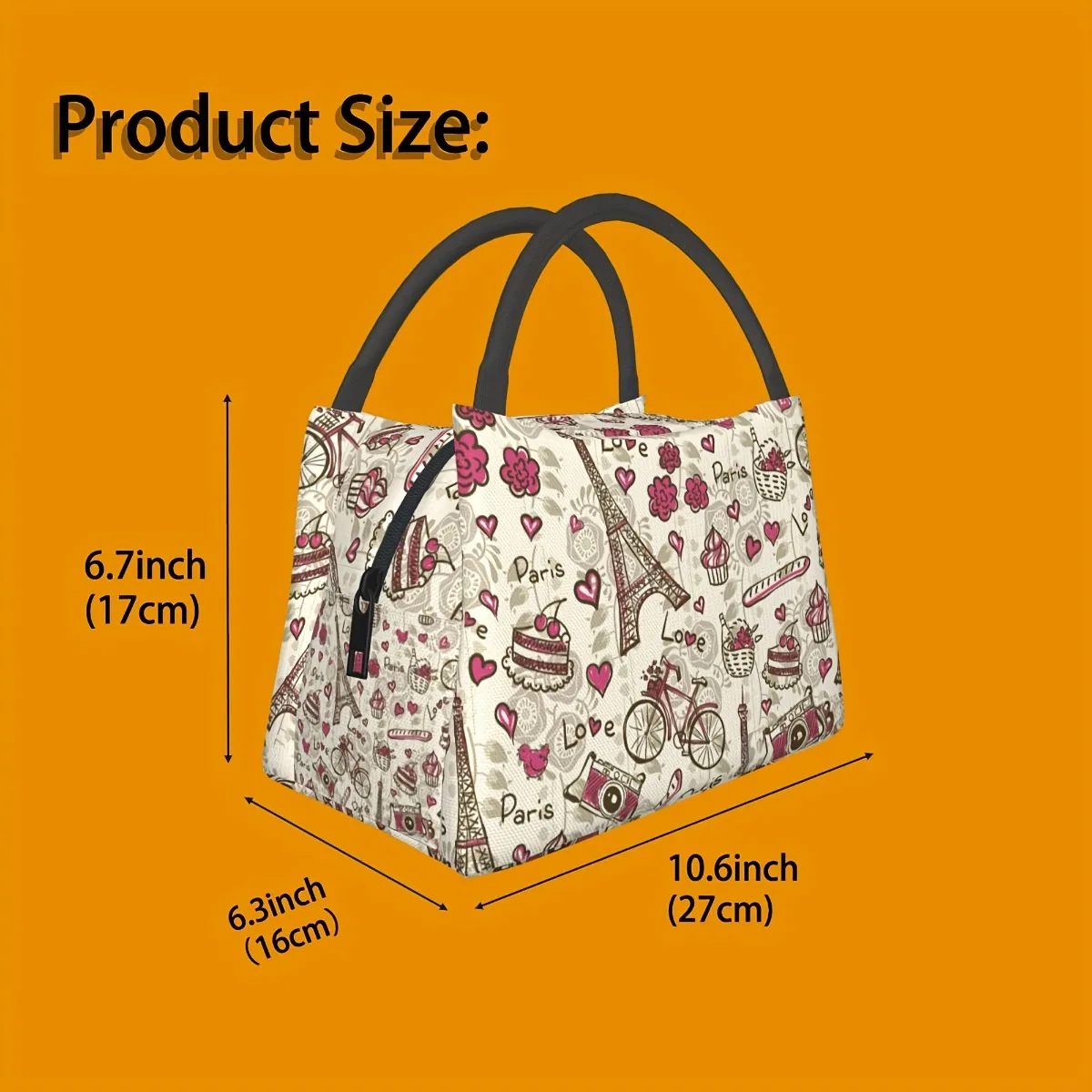 Eiffel Tower Floral & Parisian Motifs Insulated Lunch Bag for Home, Office, Outdoor Perfect Gift for Birthdays, Holidays