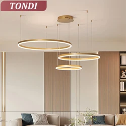 Minimalista e moderno led lustre de iluminação para casa anéis escovado teto montado iluminação lustre lâmpada pendurada ouro & preto quadro