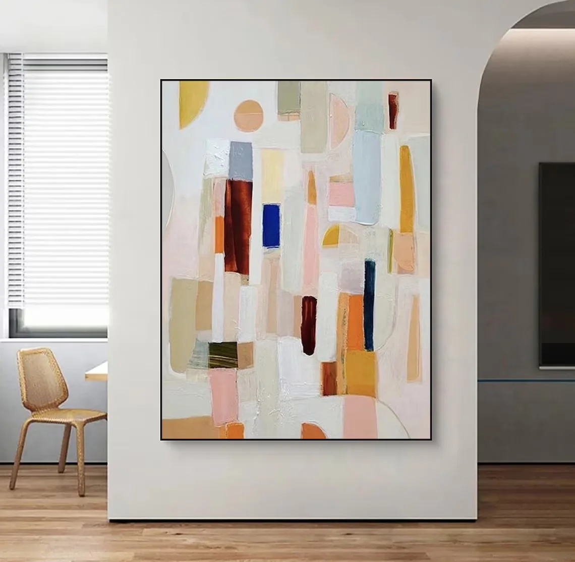Neutral Color Abstract Painting Large Modern Palette Knife Texture Colorful Abstract Wall Art Oversize Framed Oil Painting Canva view 6