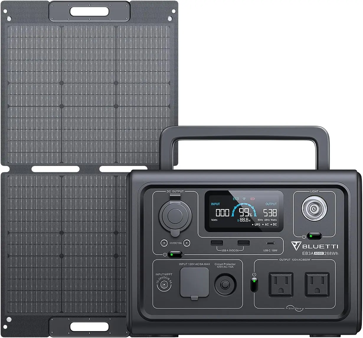 

EB3A Solar Generator with 100W Solar Panel Included , 268Wh Portable Power Station w/ 2 600W (1200W Surge) AC Outlets