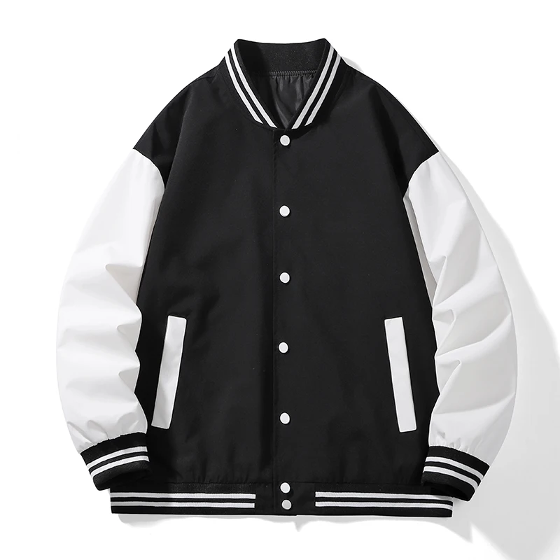 

New Spring and Autumn Men's Stand Up Collar Baseball Jacket, Shoulder Down Contrast Color Trendy College Style Splicing Top