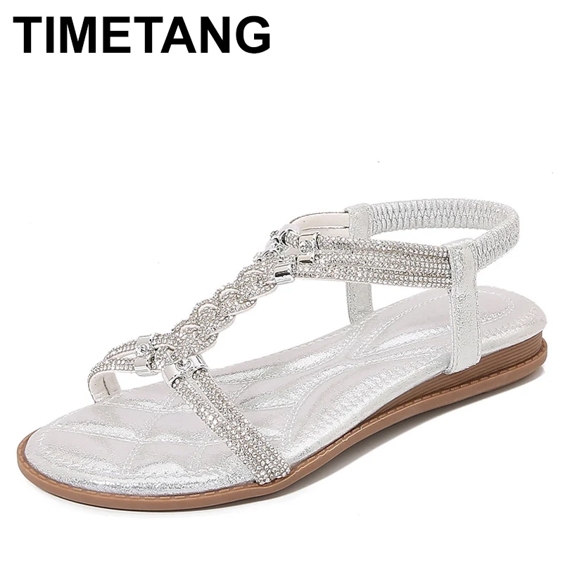 Tops Shoes Woman Trend Women'S Summer Bohemian Style Open Toe Sandals Flat Bottom Rhinestone Sandals Women  Dressy Summer