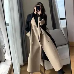 Trendy Lapel Contrast Color Winter Overcoat Elegant Winter Coat Loose Anti-wrinkle Winter Coat for Shopping