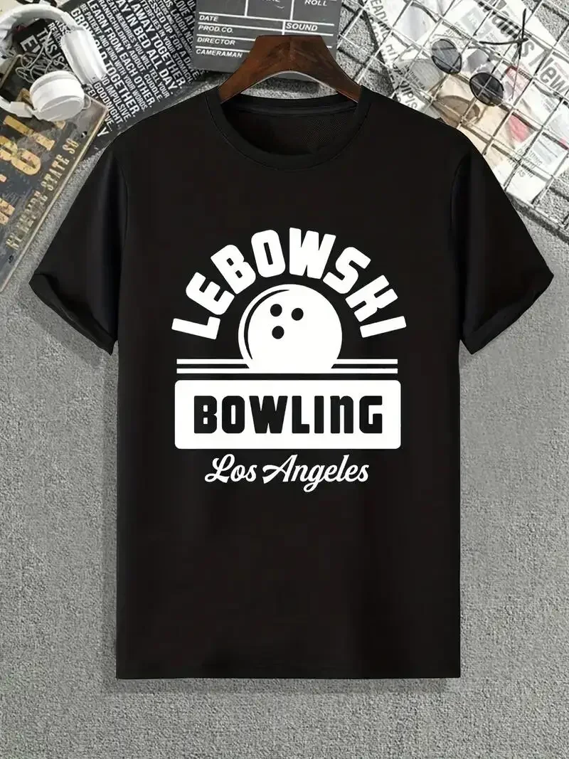 Graphic Tee Men's Summer Clothes Bowling Lover Pattern Print Men's Comfy Slightly Stretch T-shirt, summer funny style harajuku