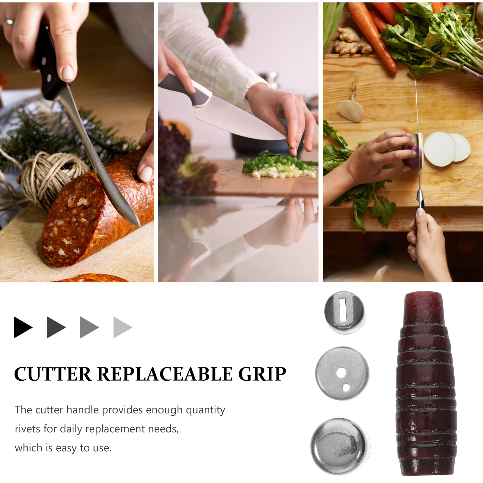 

Handle Accessories Durable Wood Material Non Skid Kitchen Replacement Grip Chopping Tool Handle Rivets Easy Use Stable