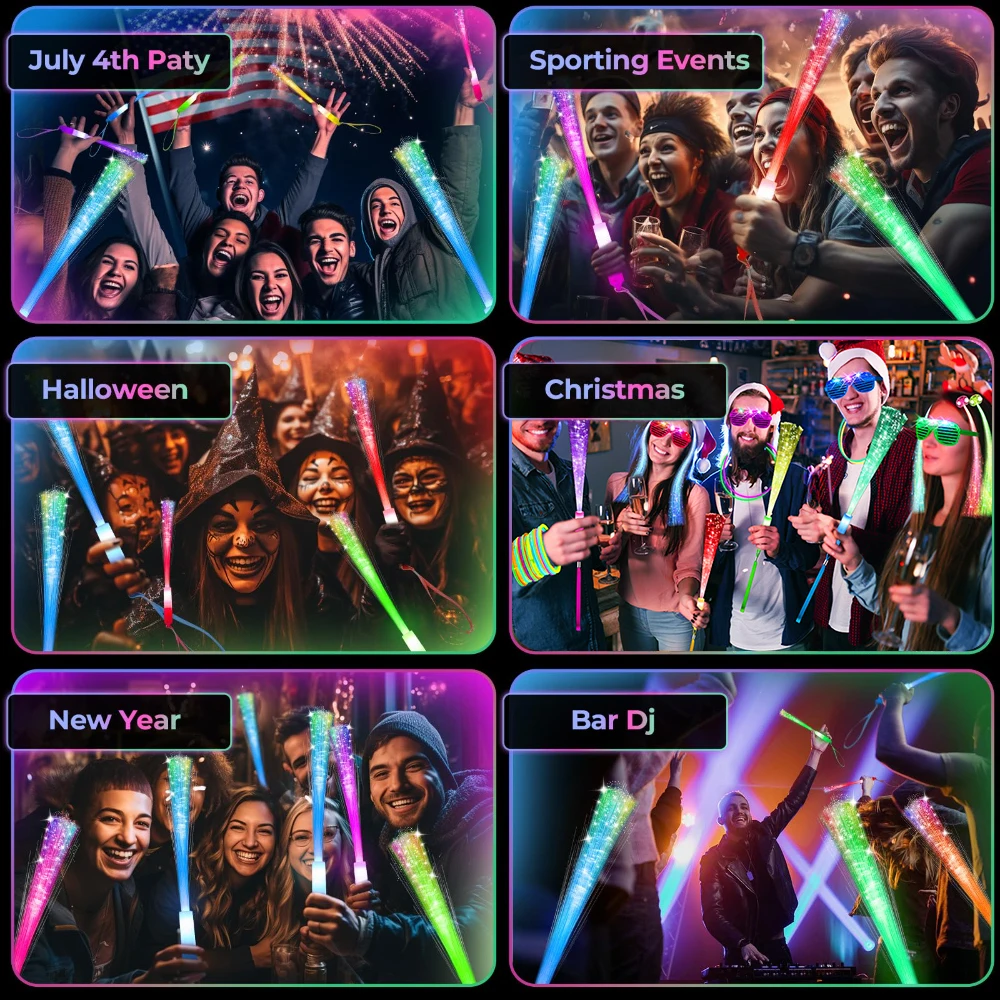 60 قطعة من أعواد الفلورسنت المصنوعة من الألياف الضوئية المتوهجة LED الملونة، عصي الحفلات، عصي توهج وامضة DJ، عصي توهج من الفوم السائبة، Col