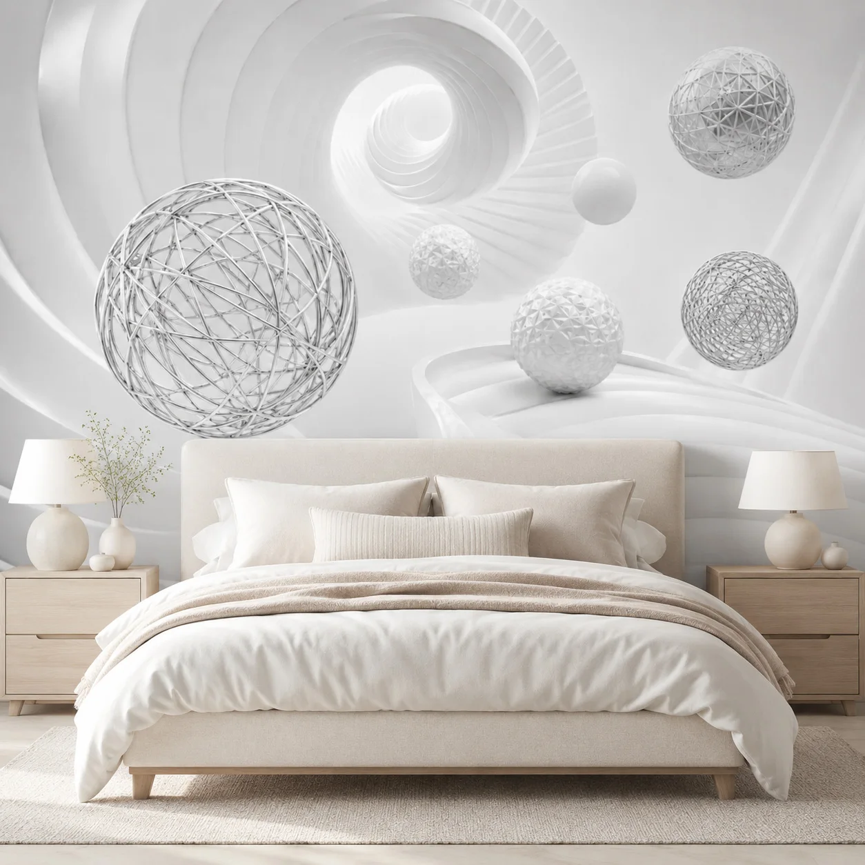 3D White Spiral Tunnel Wallpaper Mural Silver Geometric Sphere Modern Nordic Living Room Non Self Adhesive Requires Glue