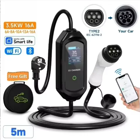 JNTAFEV Type2 Elektrische Autolader 3.6KW 16A Draagbare Lader EV Laadstation Wallbox WiFi APP Bluetooth Controle 110-240V